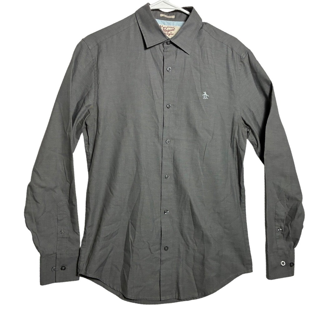 Original Penguin Mens Classic Fit Button Down Shirt Charcoal Grey Small